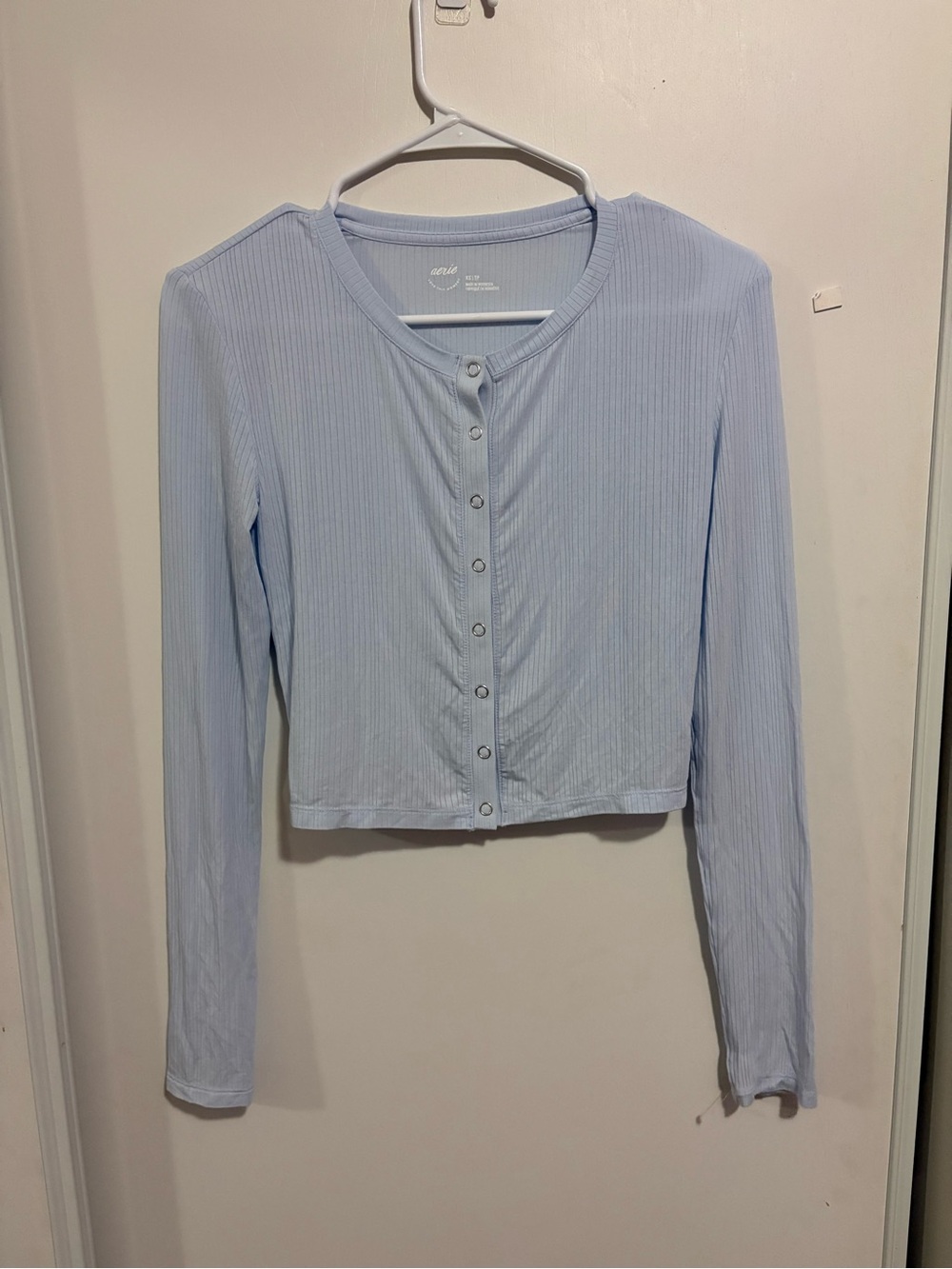 Women's Aerie Light Blue Ribbed Long Sleeve Button Up‎ Cardigan Size XS